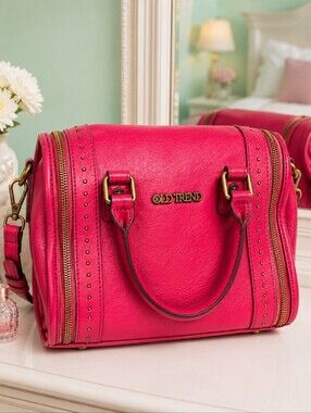 OLD TREND Fushia Pink Mini Trunk Genuine Leather Embellished Crossbody Bag